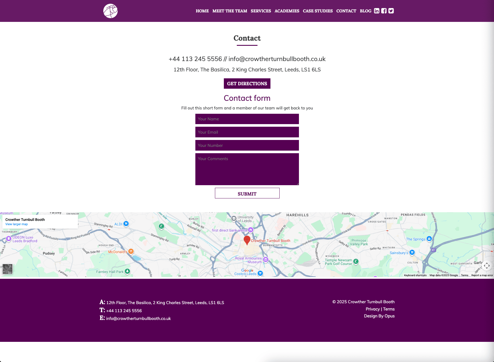 Basic and visually static 'Contact Us' page lacking clear branding, design and performance.