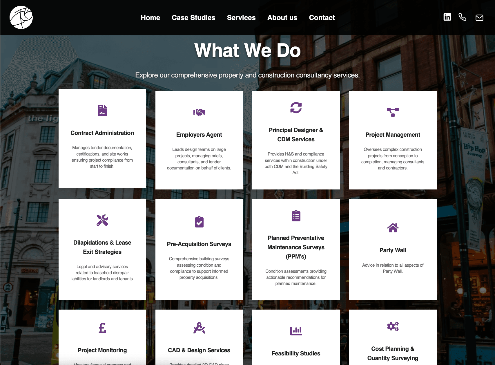 Fully responsive services overview with interactive elements and consistent CTB branding.